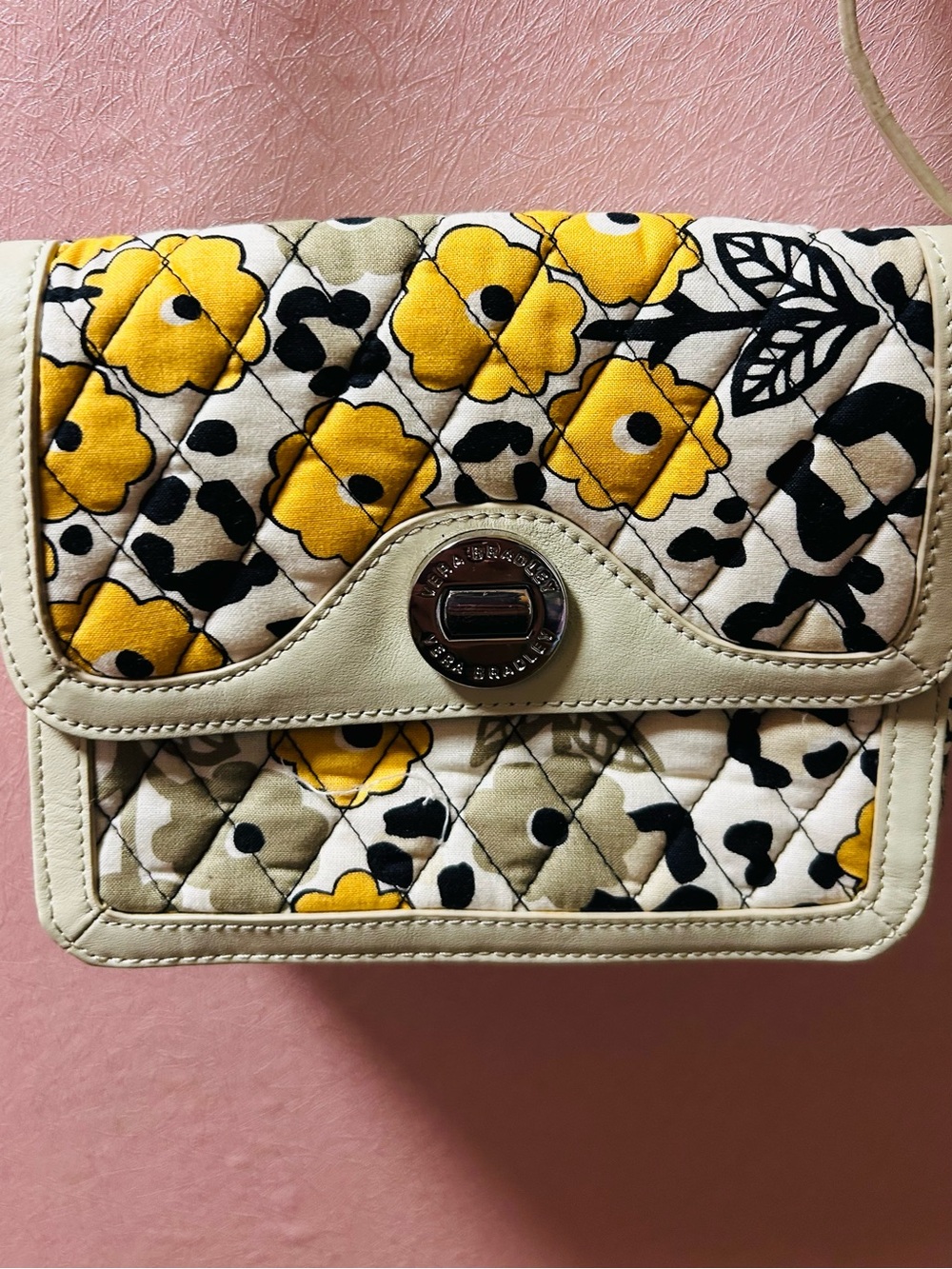Vera Bradley Yellow Floral Quilted Crossbody with Cream Trim